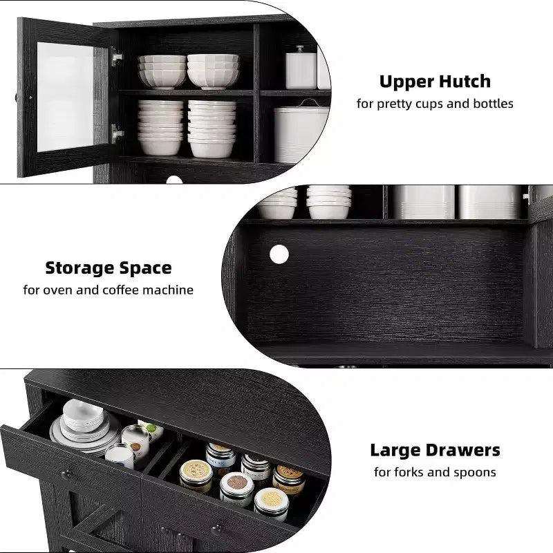 Freestanding Kitchen Pantry Cabinet with Microwave Stand, Tall Hutch Cabinet with Buffet Cupboard, Adjustable Shelves Storage for Dining Room