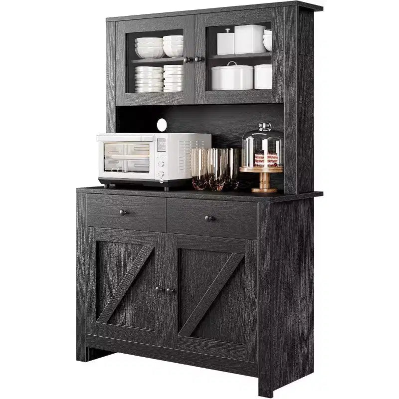 Freestanding Kitchen Pantry Cabinet with Microwave Stand, Tall Hutch Cabinet with Buffet Cupboard, Adjustable Shelves Storage for Dining Room