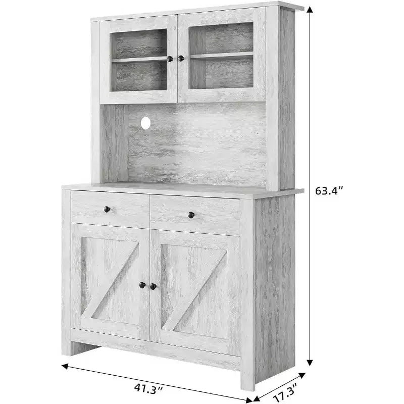 Freestanding Kitchen Pantry Cabinet with Microwave Stand, Tall Hutch Cabinet with Buffet Cupboard, Adjustable Shelves Storage for Dining Room