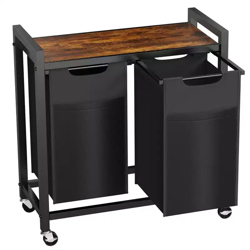 2-Bag Laundry Sorter Hamper with Removable Waterproof Bags and Shelf, Rolling Wheels or Adjustable Feet, 22.4 Gal Storage Organizer