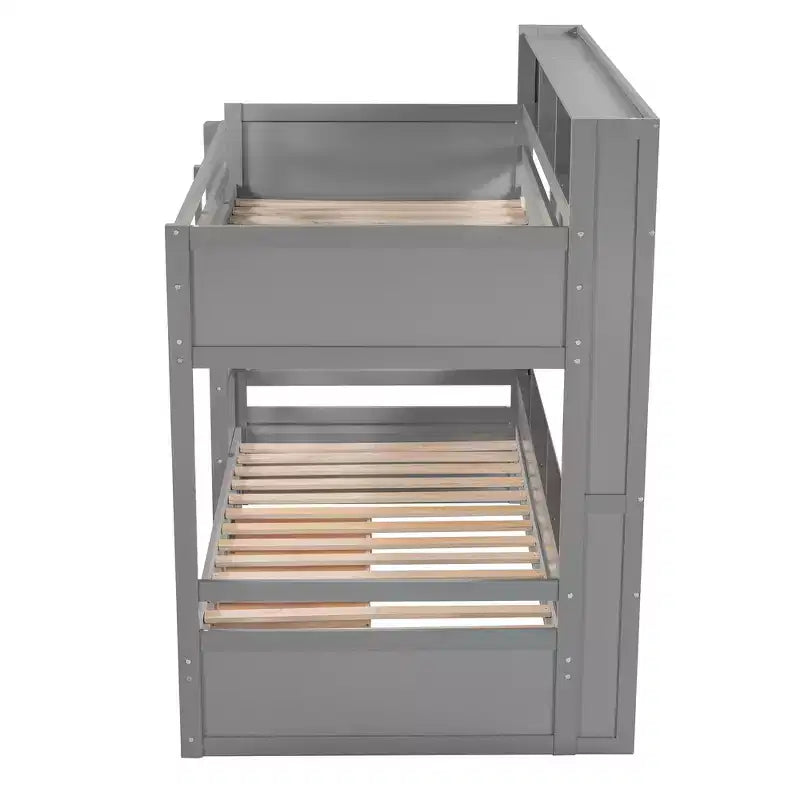 Whisen Twin Size Bunk Bed with Built-in Shelves Beside both Upper and Down Bed and Storage Drawer