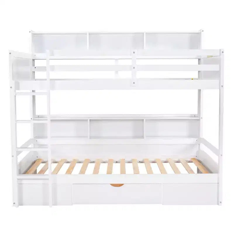 Whisen Twin Size Bunk Bed with Built-in Shelves Beside both Upper and Down Bed and Storage Drawer