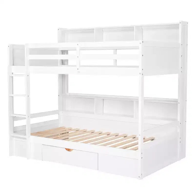 Whisen Twin Size Bunk Bed with Built-in Shelves Beside both Upper and Down Bed and Storage Drawer