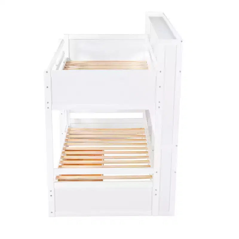 Whisen Twin Size Bunk Bed with Built-in Shelves Beside both Upper and Down Bed and Storage Drawer