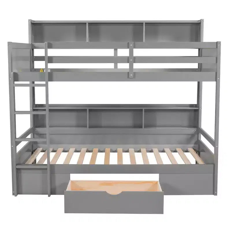 Whisen Twin Size Bunk Bed with Built-in Shelves Beside both Upper and Down Bed and Storage Drawer