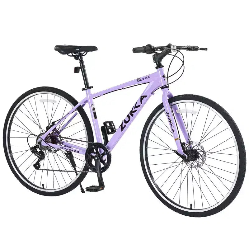 NAYSAYE Bicycle 7 Speed Hybrid Mountain Bike Aluminum Frame Double Disc Brake Bikes For Adults and Kids, 64.57*25.19*37.79