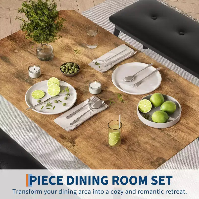 Ensemble table à manger pour 4 personnes, avec 2 bancs rembourrés