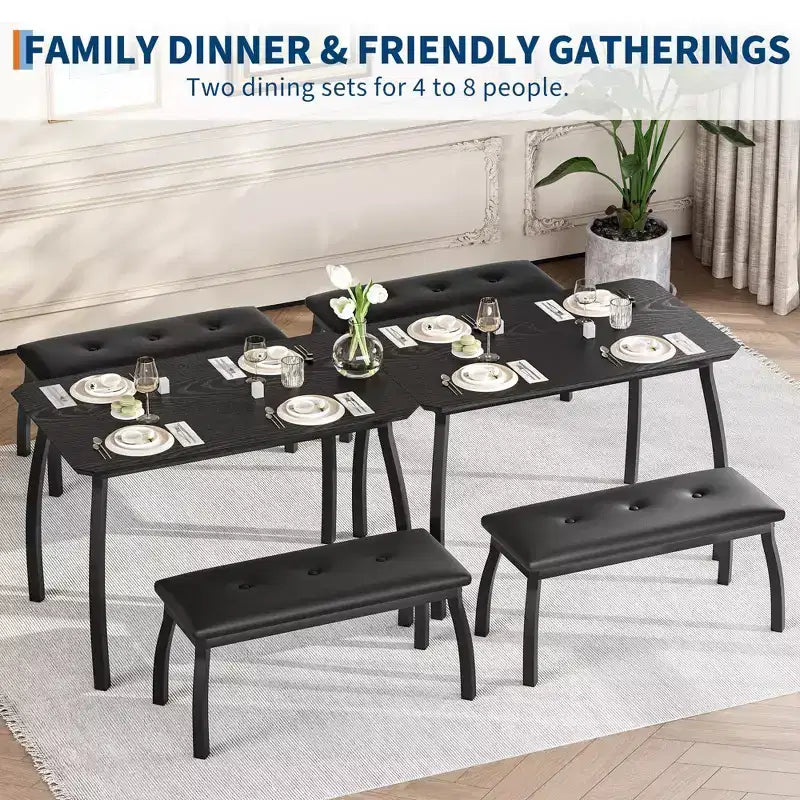 Ensemble table à manger pour 4 personnes, avec 2 bancs rembourrés