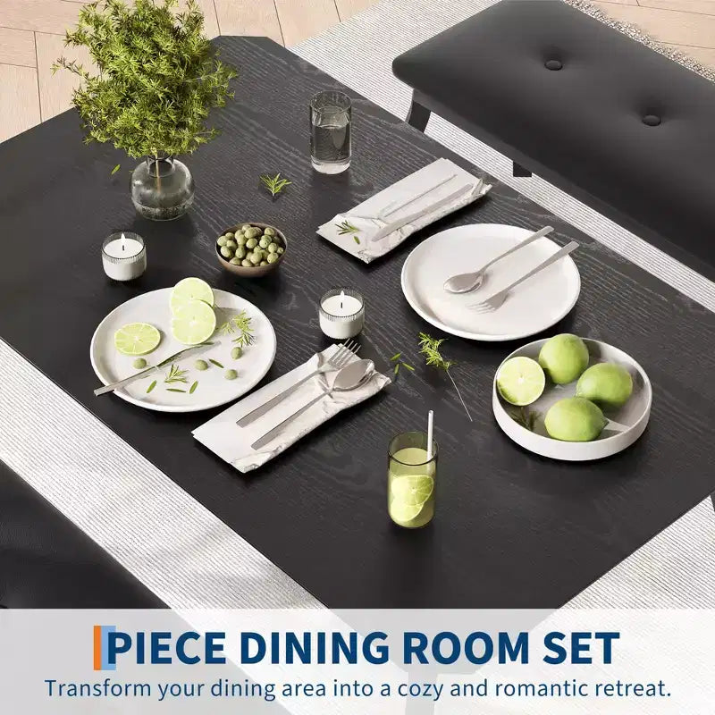 Ensemble table à manger pour 4 personnes, avec 2 bancs rembourrés