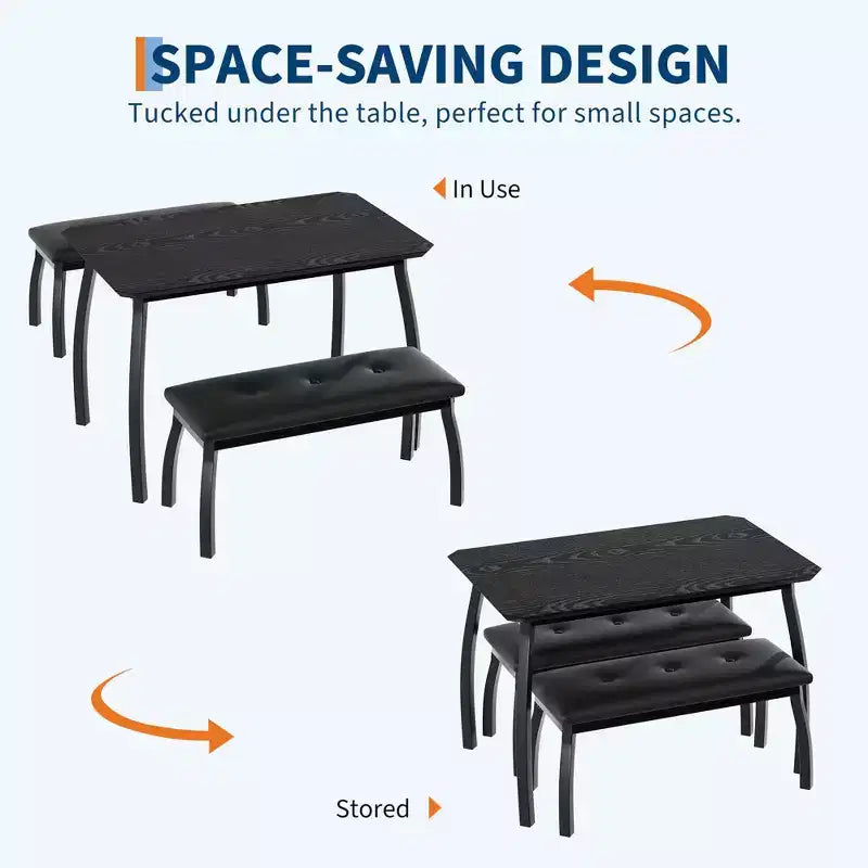 Ensemble table à manger pour 4 personnes, avec 2 bancs rembourrés