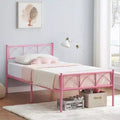 Acekool Twin Metal Bed - Pink with Headboard & Storage