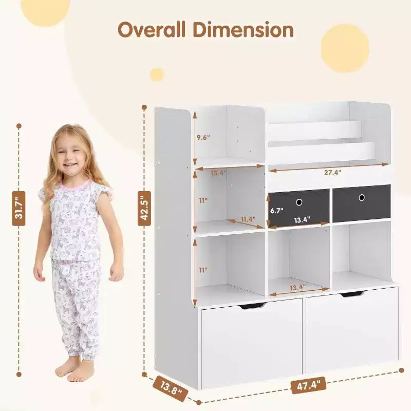 Acekool Kids Bookshelf with Drawers, 47.8 Toy Storage Organizer, Modern Bookcase with Cubbies and Cabinet for Playroom, Nursery, Kids Room