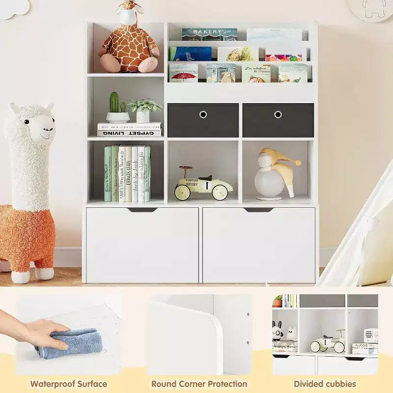 Acekool Kids Bookshelf with Drawers, 47.8 Toy Storage Organizer, Modern Bookcase with Cubbies and Cabinet for Playroom, Nursery, Kids Room