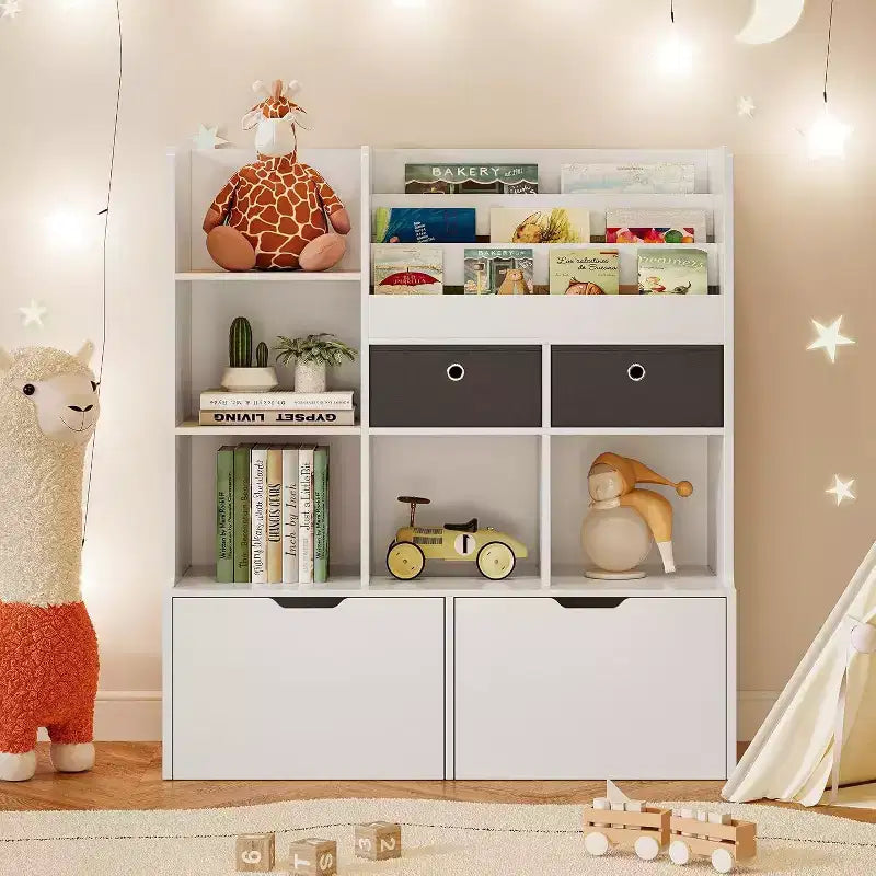Acekool Kids Bookshelf with Drawers, 47.8 Toy Storage Organizer, Modern Bookcase with Cubbies and Cabinet for Playroom, Nursery, Kids Room