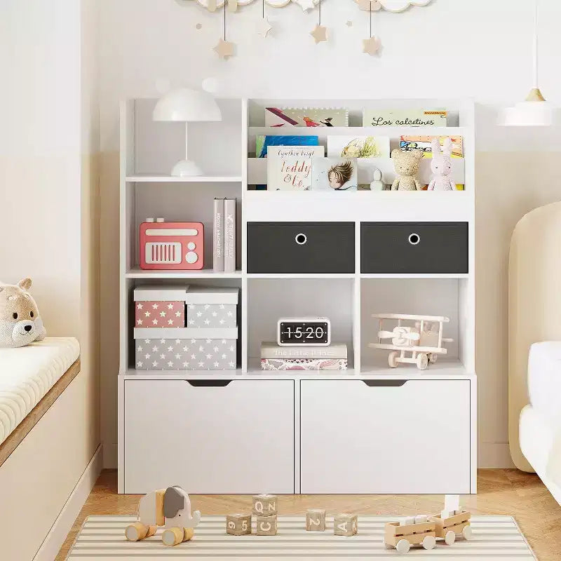 Acekool Kids Bookshelf with Drawers, 47.8 Toy Storage Organizer, Modern Bookcase with Cubbies and Cabinet for Playroom, Nursery, Kids Room
