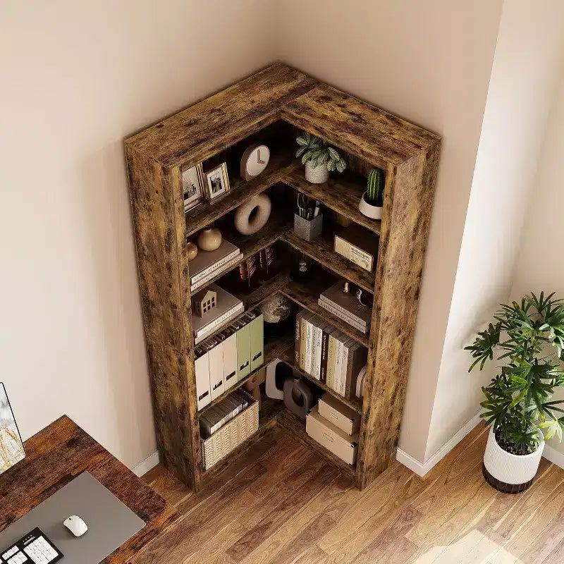 Acekool Corner Bookshelf, 71.8 Tall L-Shaped 5-Tier Bookcase, Farmhouse Display Shelf, Large Heavy Duty Storage for Living Room, Office