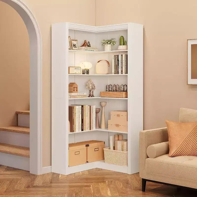 Acekool Corner Bookshelf, 71.8 Tall L-Shaped 5-Tier Bookcase, Farmhouse Display Shelf, Large Heavy Duty Storage for Living Room, Office