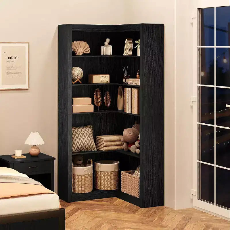 Acekool Corner Bookshelf, 71.8 Tall L-Shaped 5-Tier Bookcase, Farmhouse Display Shelf, Large Heavy Duty Storage for Living Room, Office