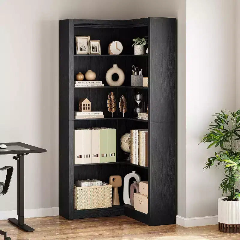 Acekool Corner Bookshelf, 71.8 Tall L-Shaped 5-Tier Bookcase, Farmhouse Display Shelf, Large Heavy Duty Storage for Living Room, Office