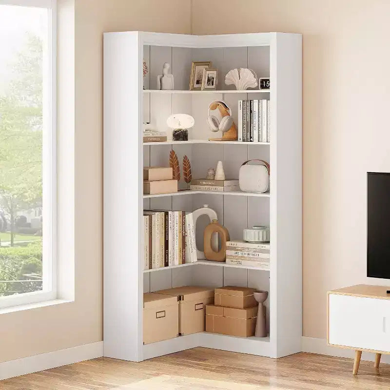 Acekool Corner Bookshelf, 71.8 Tall L-Shaped 5-Tier Bookcase, Farmhouse Display Shelf, Large Heavy Duty Storage for Living Room, Office