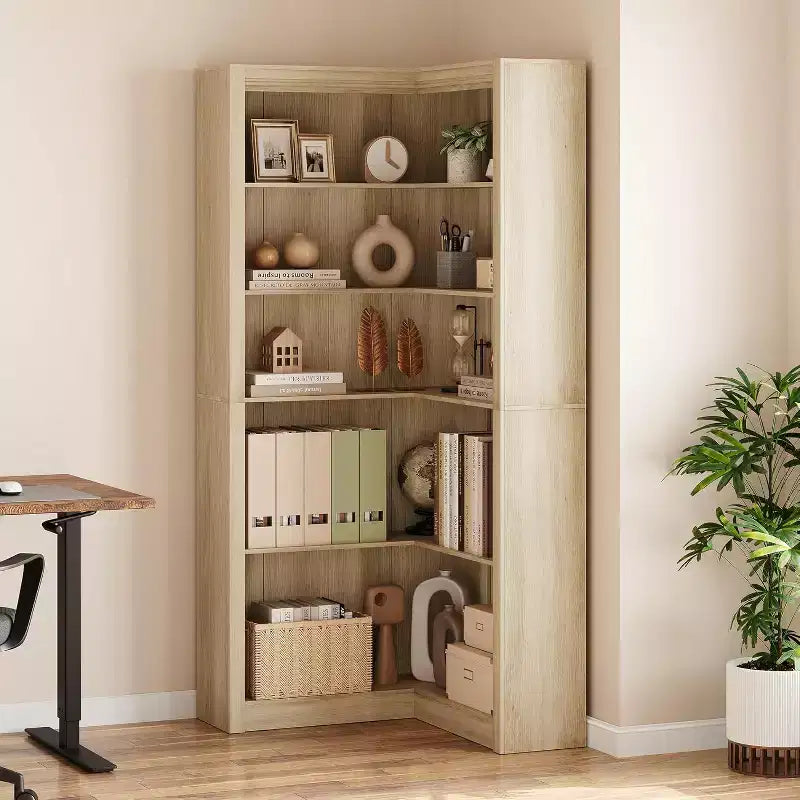 Acekool Corner Bookshelf, 71.8 Tall L-Shaped 5-Tier Bookcase, Farmhouse Display Shelf, Large Heavy Duty Storage for Living Room, Office