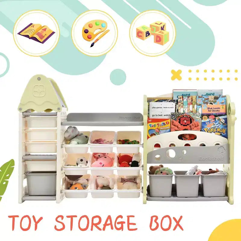 Acekool Kids Toy Storage Organizer with 17 Bins, 5-Tier Bookshelf, Pull-Out Drawers, Playroom & Bedroom Storage, Tree Design