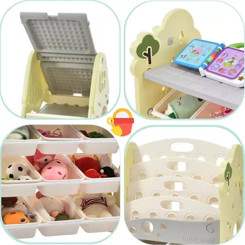 Acekool Kids Toy Storage Organizer with 17 Bins, 5-Tier Bookshelf, Pull-Out Drawers, Playroom & Bedroom Storage, Tree Design