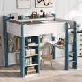 Whisen Wood Full Size Loft Bed with Storage Shelves, Clothes Rails and Desk