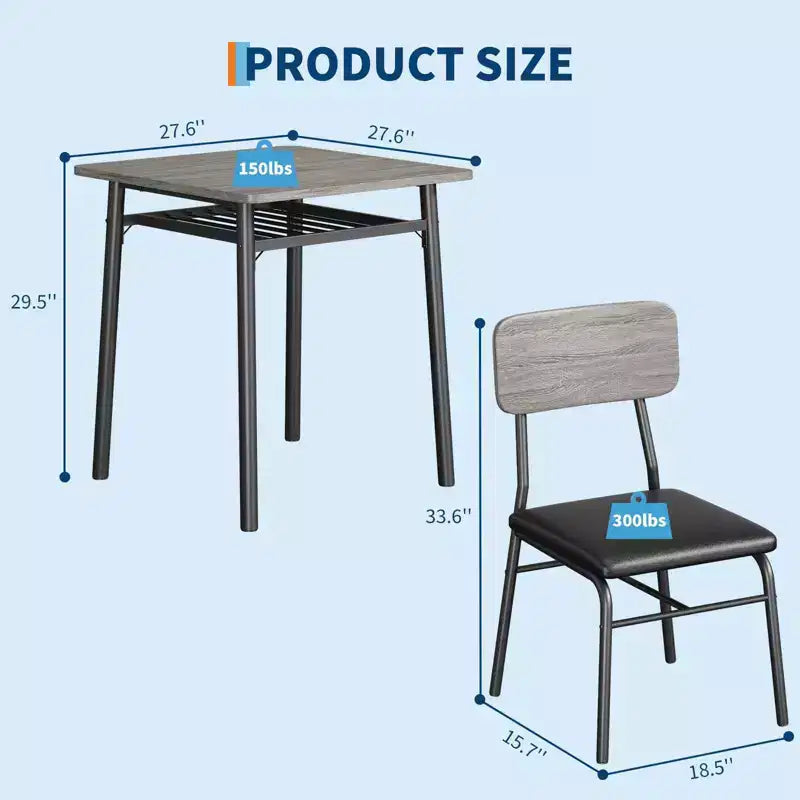 Ensemble de salle à manger 3 pièces, avec étagère de rangement et cadre en métal
