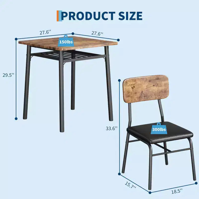 Ensemble de salle à manger 3 pièces, avec étagère de rangement et cadre en métal
