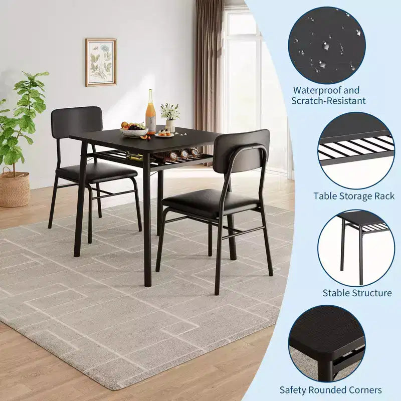 Ensemble de salle à manger 3 pièces, avec étagère de rangement et cadre en métal