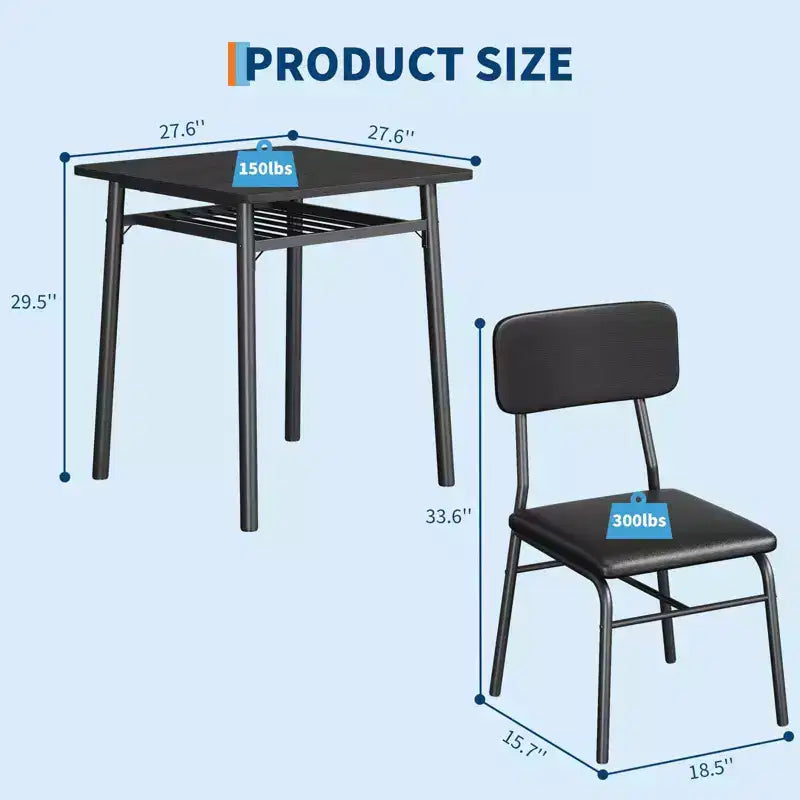 Ensemble de salle à manger 3 pièces, avec étagère de rangement et cadre en métal