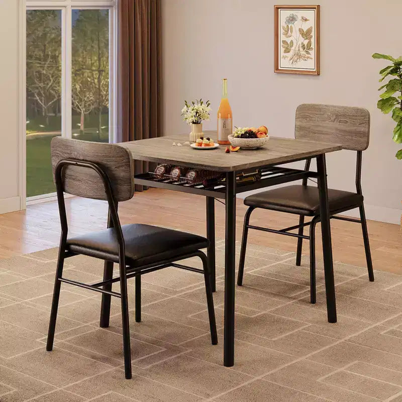 Ensemble de salle à manger 3 pièces, avec étagère de rangement et cadre en métal
