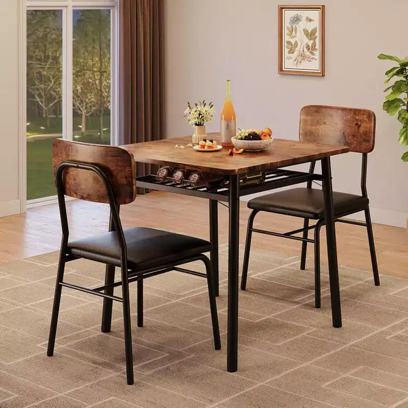 Ensemble de salle à manger 3 pièces, avec étagère de rangement et cadre en métal