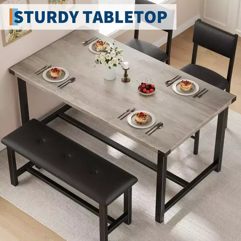 3 pcs Dining Table Set , with 2 Upholstered Chairs and Bench