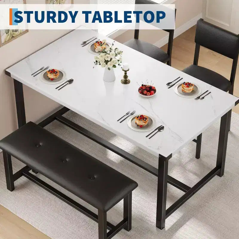 3 pcs Dining Table Set , with 2 Upholstered Chairs and Bench