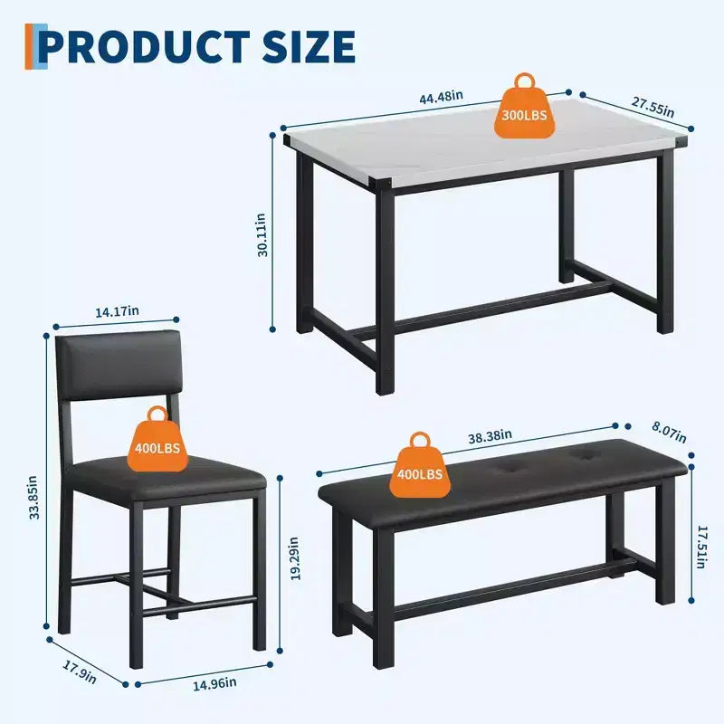 3 pcs Dining Table Set , with 2 Upholstered Chairs and Bench