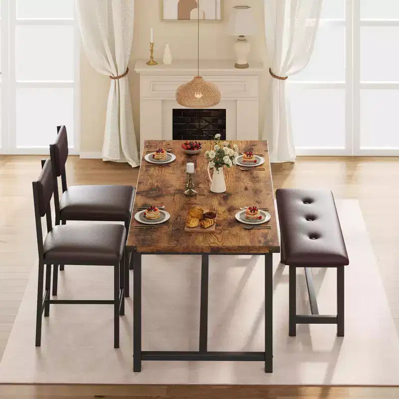 3 pcs Dining Table Set , with 2 Upholstered Chairs and Bench
