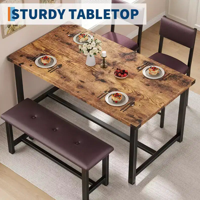 3 pcs Dining Table Set , with 2 Upholstered Chairs and Bench