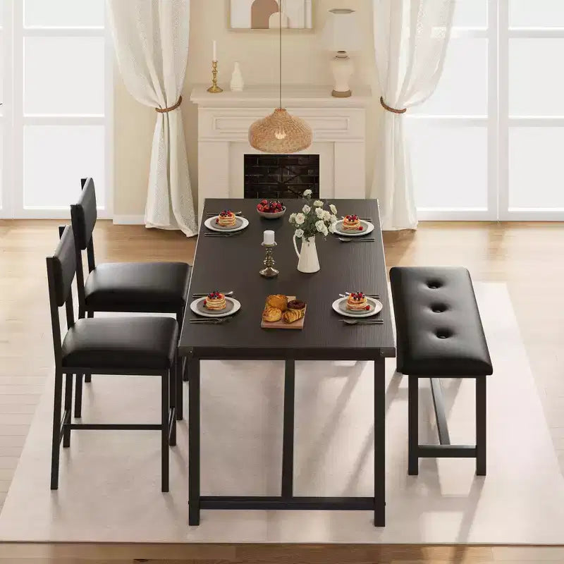 3 pcs Dining Table Set , with 2 Upholstered Chairs and Bench