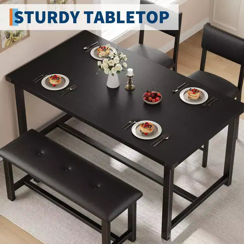 3 pcs Dining Table Set , with 2 Upholstered Chairs and Bench