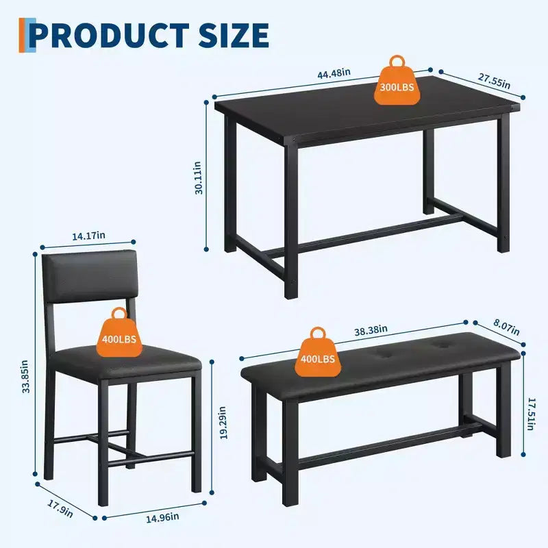 3 pcs Dining Table Set , with 2 Upholstered Chairs and Bench