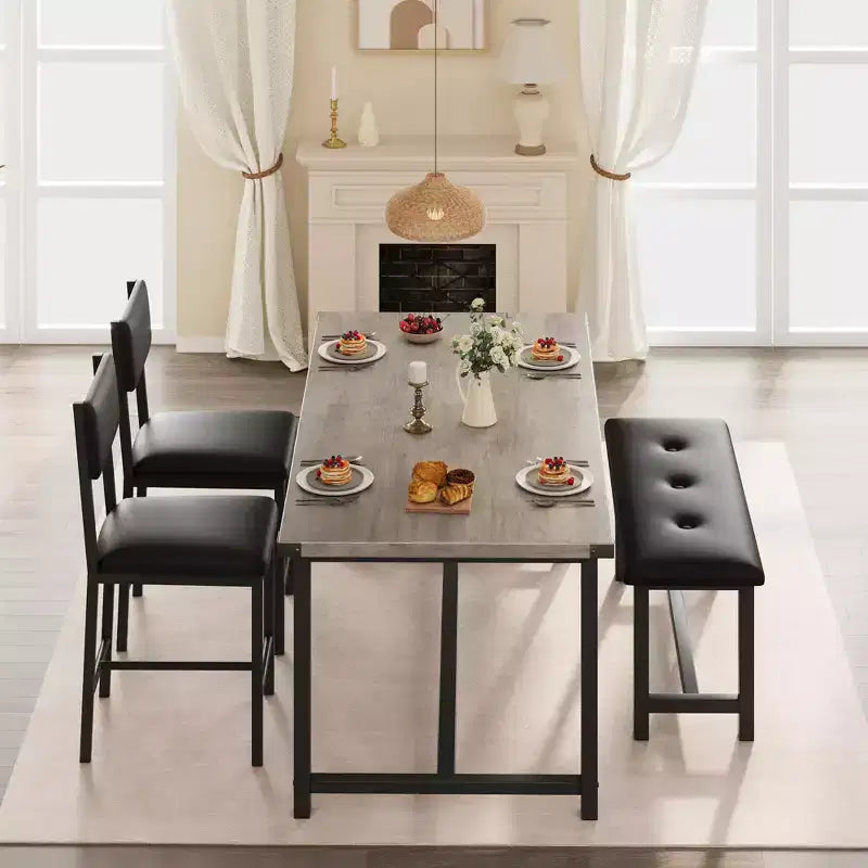 3 pcs Dining Table Set , with 2 Upholstered Chairs and Bench