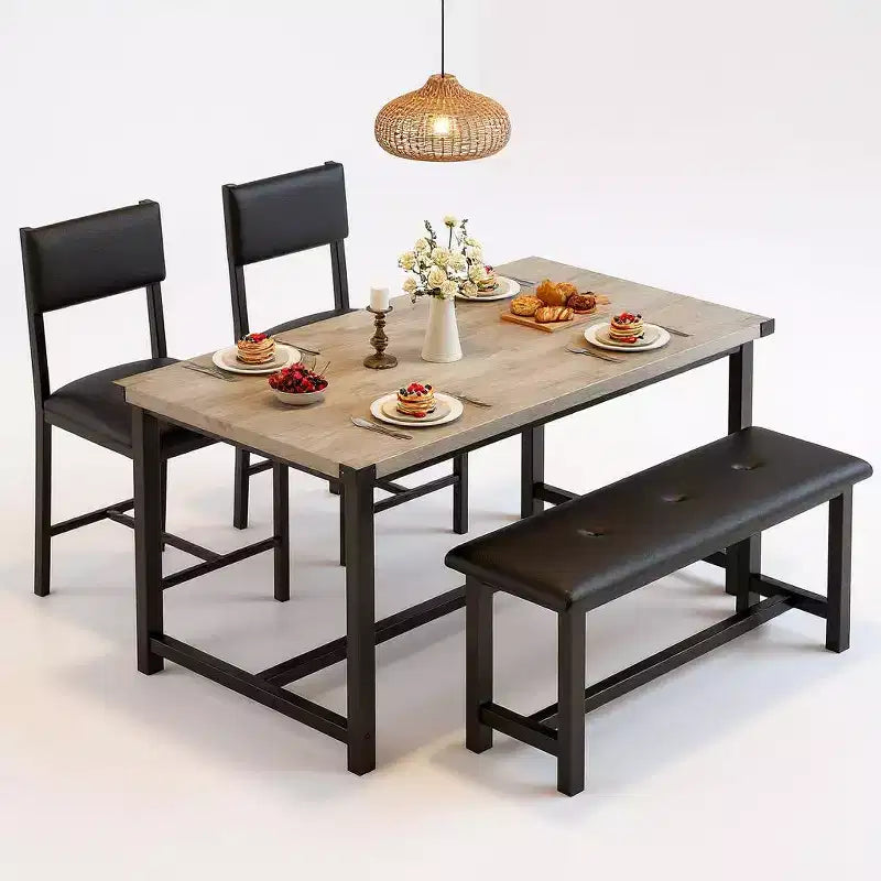 3 pcs Dining Table Set , with 2 Upholstered Chairs and Bench