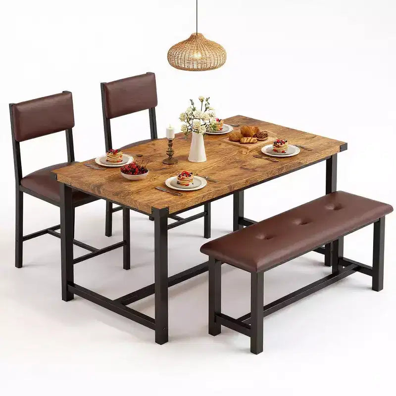3 pcs Dining Table Set , with 2 Upholstered Chairs and Bench