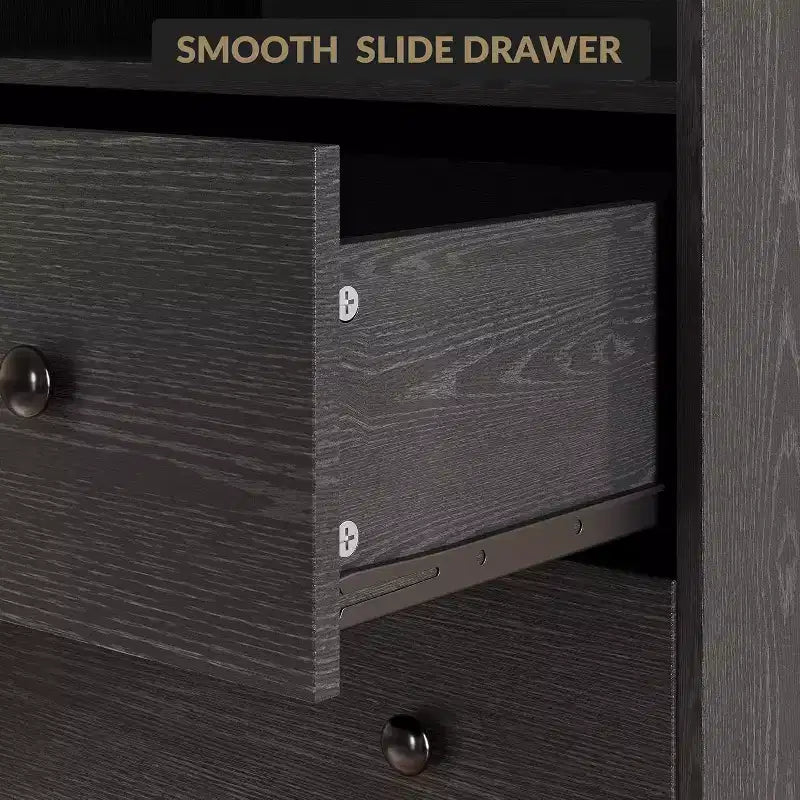 Acekool 6 Drawer Dresser with Power Outlets, Modern Chest Organizer with Storage Fence and Metal Legs, TV Stand for Bedroom, Living Room, Entryway