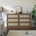 Acekool 53 Rattan Dresser, 6 Drawer Boho Chest with Metal Handles, Storage Cabinet & TV Stand for Bedroom or Living Room