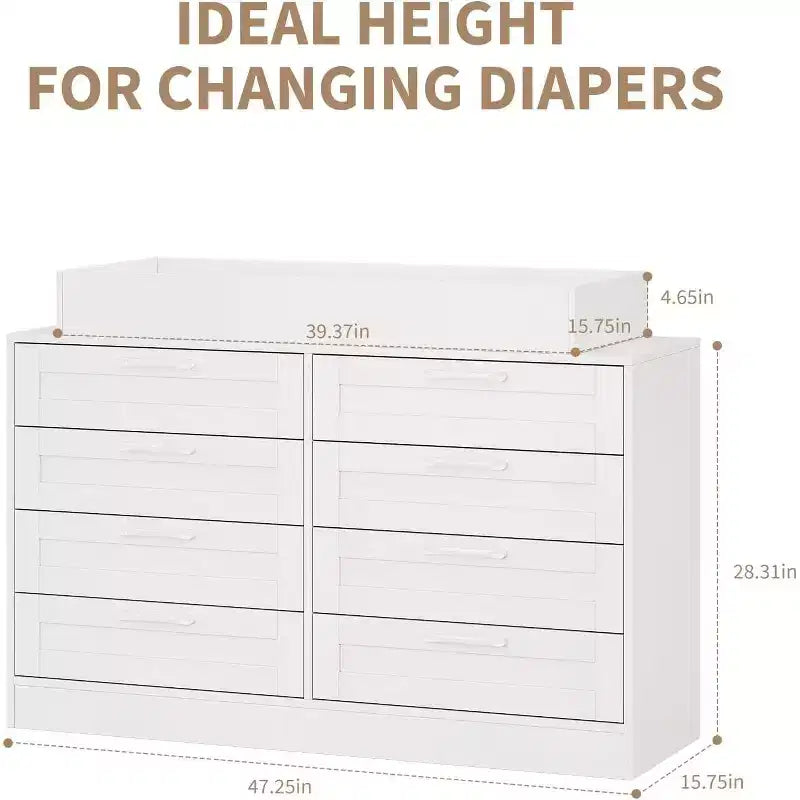 Acekool Changing Table Dresser, 8 Drawer Nursery Dresser with Removable Guardrails, Multi-Functional Baby Changing Station & Storage