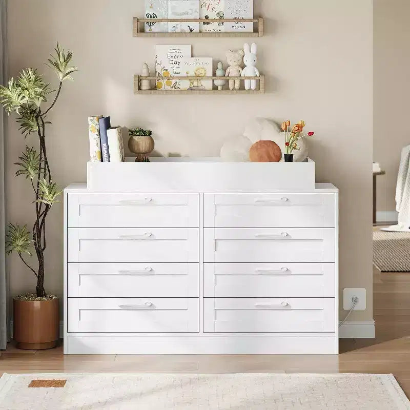 Acekool Changing Table Dresser, 8 Drawer Nursery Dresser with Removable Guardrails, Multi-Functional Baby Changing Station & Storage
