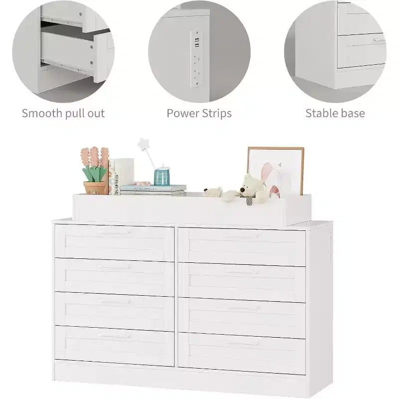 Acekool Changing Table Dresser, 8 Drawer Nursery Dresser with Removable Guardrails, Multi-Functional Baby Changing Station & Storage